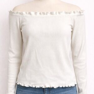 Fashion Nova White Ribbed Off-Shoulder Crop Top